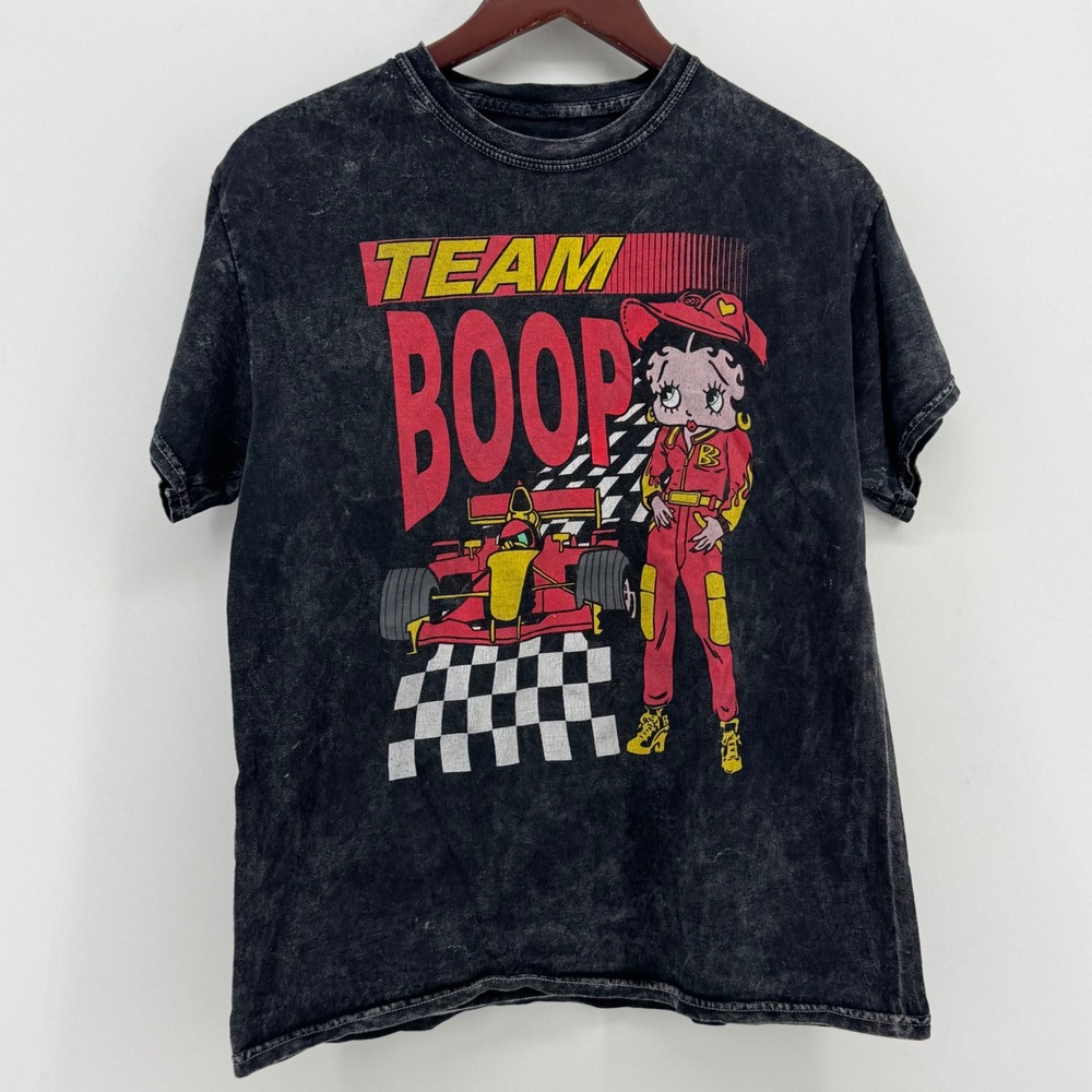Betty Boop Team Boop Racing Graphic T-Shirt Black Acid Wash Mens Medium 2023